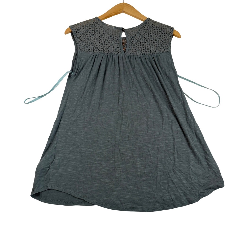 Knox Rose Womens XS Slate Blue Embroidered Crochet Lace Yoke Sleeveless Top Boho - Picture 2 of 7